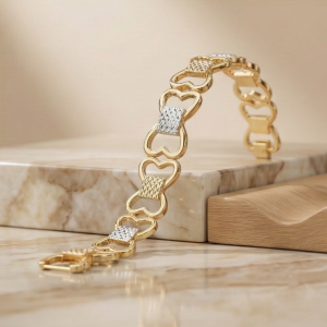 AGOR 925 Sterling Silver Two Tone Heart Link Bracelet Premium Jewellery for Women