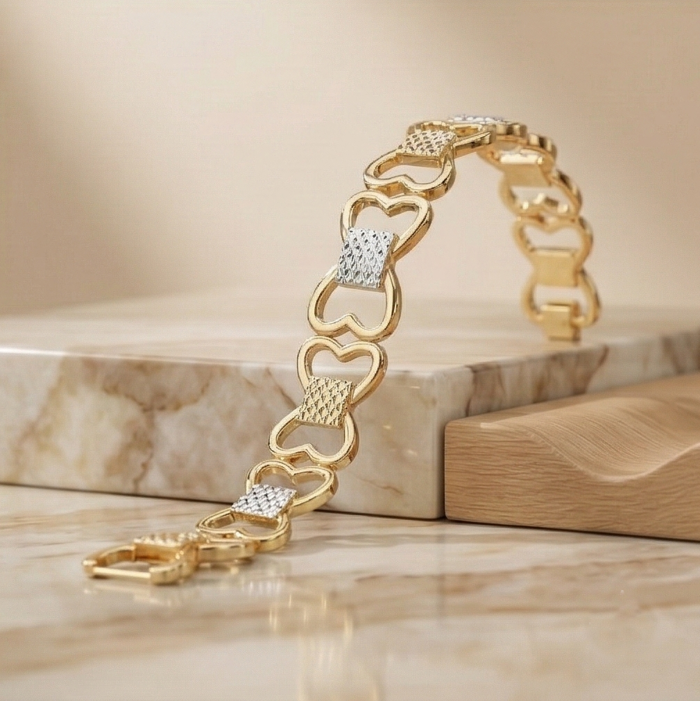 925 Sterling Silver Two Tone Heart Link Bracelet Premium Jewellery for Women