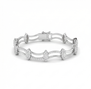 AGOR 925 Sterling Silver Rhodium Plated Leaf Link Bracelet Premium Jewellery for Women