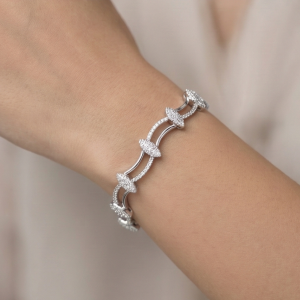 925 Sterling Silver Rhodium Plated Leaf Link Bracelet Premium Jewellery for Women