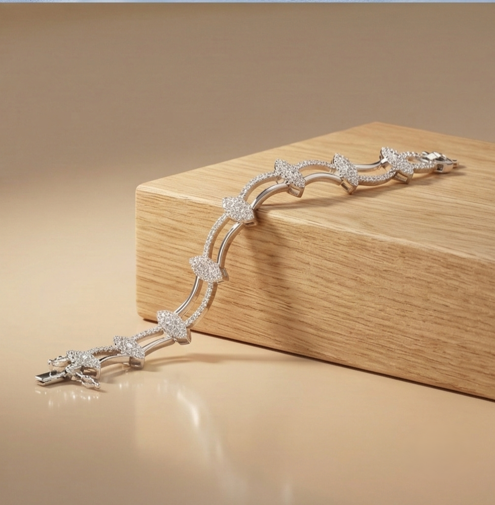 AGOR 925 Sterling Silver Rhodium Plated Leaf Link Bracelet Premium Jewellery for Women
