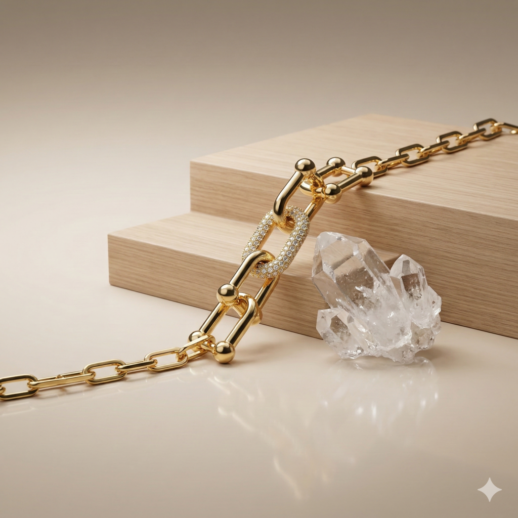 AGOR 925 Sterling Silver Gold Plated U-Link Chain Bracelet Premium Jewellery for Women