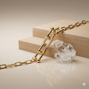 AGOR 925 Sterling Silver Gold Plated U-Link Chain Bracelet Premium Jewellery for Women