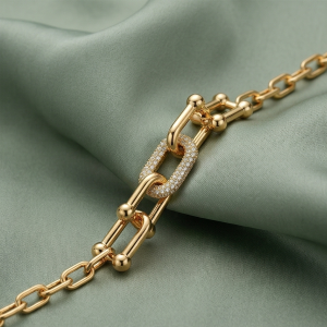 AGOR 925 Sterling Silver Gold Plated U-Link Chain Bracelet Premium Jewellery for Women