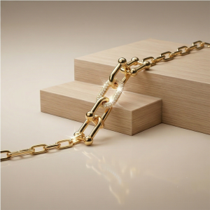 AGOR 925 Sterling Silver Gold Plated U-Link Chain Bracelet Premium Jewellery for Women