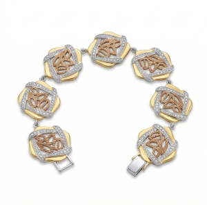AGOR 925 Sterling Silver Two-Tone Abstract Floral Link Bracelet Premium Jewellery for Women