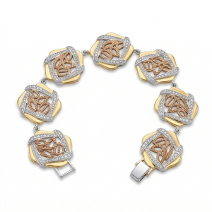 925 Sterling Silver Two-Tone Abstract Floral Link Bracelet Premium Jewellery for Women