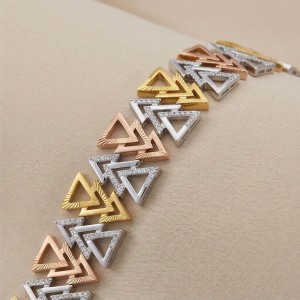 AGOR 925 Sterling Silver Tri-Color Geometric Triangle Bracelet Premium Jewellery for Women