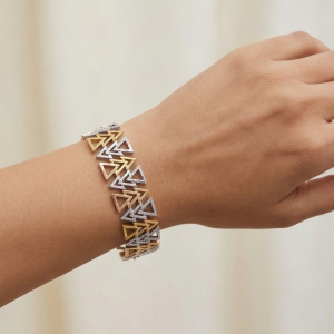 925 Sterling Silver Tri-Color Geometric Triangle Bracelet Premium Jewellery for Women