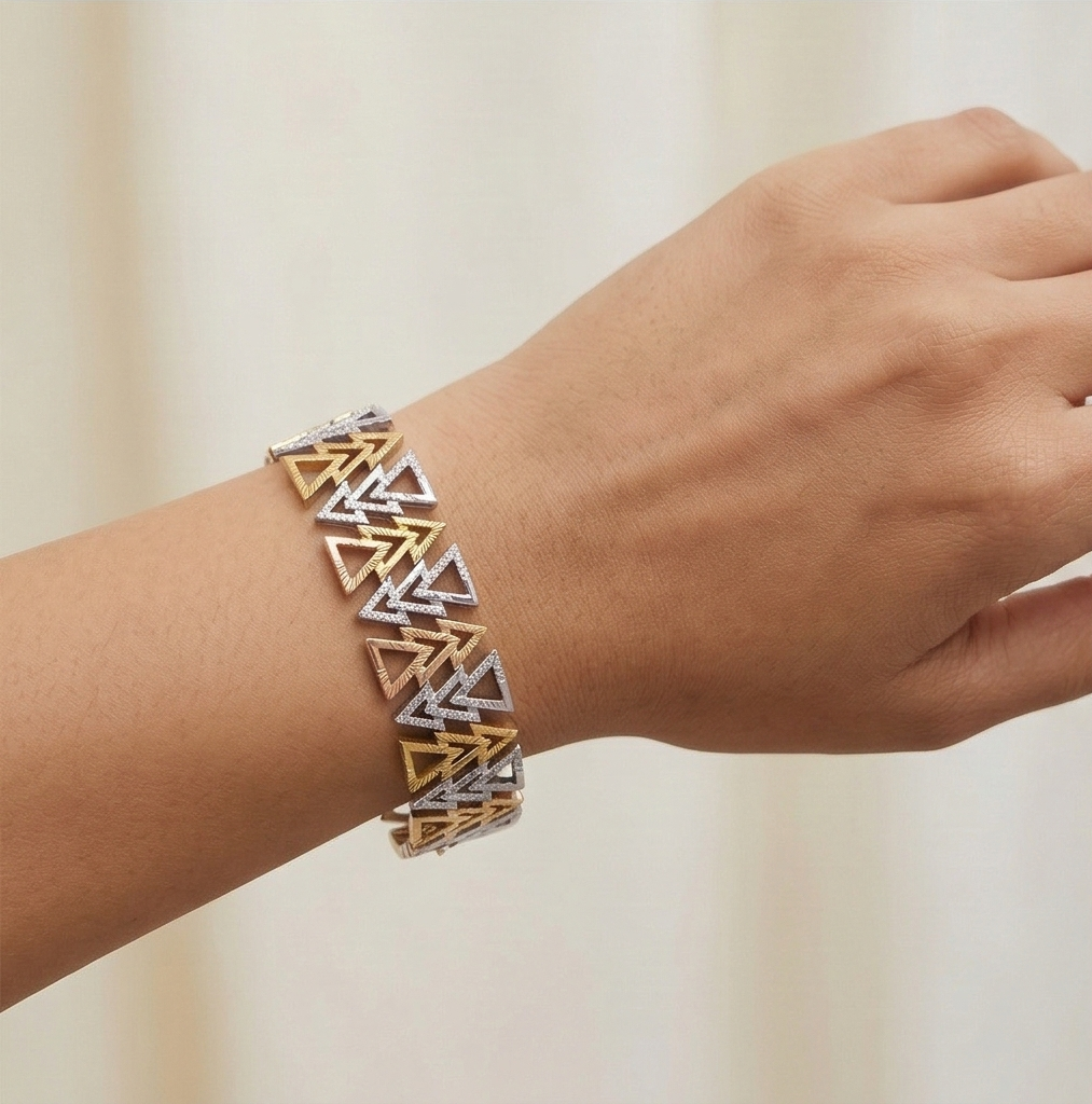 925 Sterling Silver Tri-Color Geometric Triangle Bracelet Premium Jewellery for Women