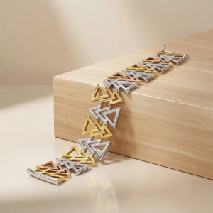 AGOR 925 Sterling Silver Tri-Color Geometric Triangle Bracelet Premium Jewellery for Women
