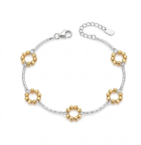 AGOR 925 Sterling Silver Two-Tone Beaded Circle Link Bracelet Premium Jewellery for Women