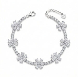 AGOR 925 Sterling Silver Rhodium Plated Floral Blossom Bracelet Premium Jewellery for Women