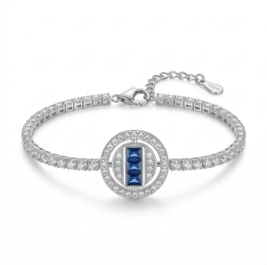 AGOR 925 Sterling Silver Rhodium Plated Blue Stone Centerpiece Bracelet Premium Jewellery for Women