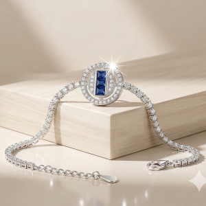 925 Sterling Silver Rhodium Plated Blue Stone Centerpiece Bracelet Premium Jewellery for Women