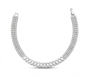 AGOR 925 Sterling Silver Half Pave Half Honeycomb Bangle Bracelet High Polish Rhodium Premium Finish Modern Statement Jewellery