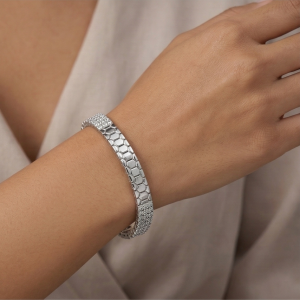 AGOR 925 Sterling Silver Half Pave Half Honeycomb Bangle Bracelet High Polish Rhodium Premium Finish Modern Statement Jewellery