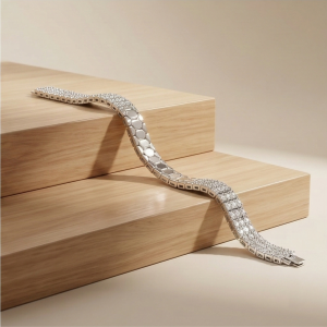 AGOR 925 Sterling Silver Half Pave Half Honeycomb Bangle Bracelet High Polish Rhodium Premium Finish Modern Statement Jewellery