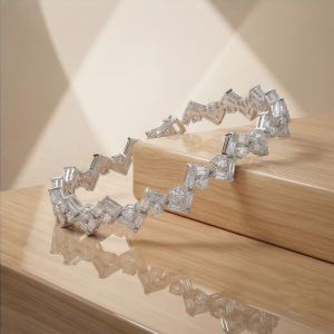 AGOR 925 Sterling Silver Zig Zag Geometric Link Bracelet High Polish Premium Rhodium Finish Bridal Party Wear Jewellery