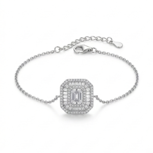 AGOR 925 Sterling Silver Delicate Octagon Halo Chain Bracelet High Polish Premium Rhodium Finish Minimalist Everyday Jewellery