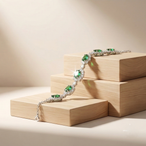 925 Sterling Silver Floral Green Oval Link Bracelet High Polish Premium Rhodium Finish Romantic Festive Women's Jewellery