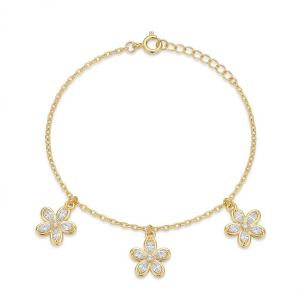 AGOR 925 Sterling Silver Floral Link Bracelet with Premium Gold Finish Fine Jewellery for Women