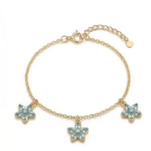 AGOR 925 Sterling Silver Blue Floral Chain Bracelet with Premium Gold Finish Elegant Jewellery