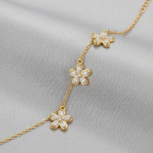 925 Sterling Silver Floral Link Bracelet with Premium Gold Finish Fine Jewellery for Women