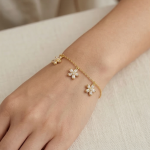 925 Sterling Silver Floral Link Bracelet with Premium Gold Finish Fine Jewellery for Women