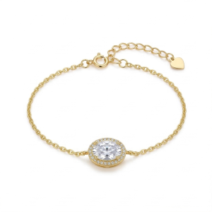 AGOR 925 Sterling Silver Oval Halo Bracelet with Premium Gold Finish Minimalist Jewellery