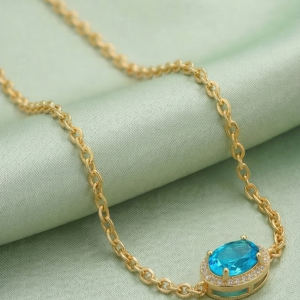 925 Sterling Silver Blue Oval Halo Bracelet with Premium Gold Finish Fine Jewellery