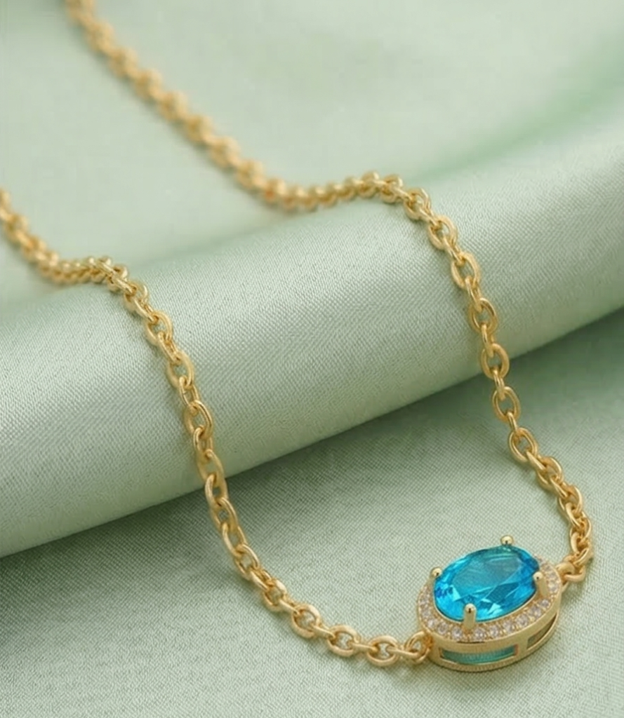 AGOR 925 Sterling Silver Blue Oval Halo Bracelet with Premium Gold Finish Fine Jewellery