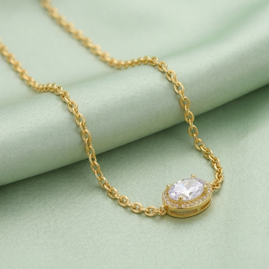 AGOR 925 Sterling Silver Oval Halo Bracelet with Premium Gold Finish Minimalist Jewellery