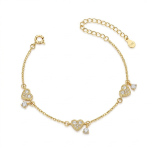 AGOR 925 Sterling Silver Pave Heart Bracelet with Premium Gold Finish Romantic Jewellery