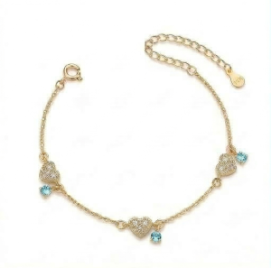 AGOR 925 Sterling Silver Gold Plated Heart and Blue Stone Premium Bracelet Jewellery for Women