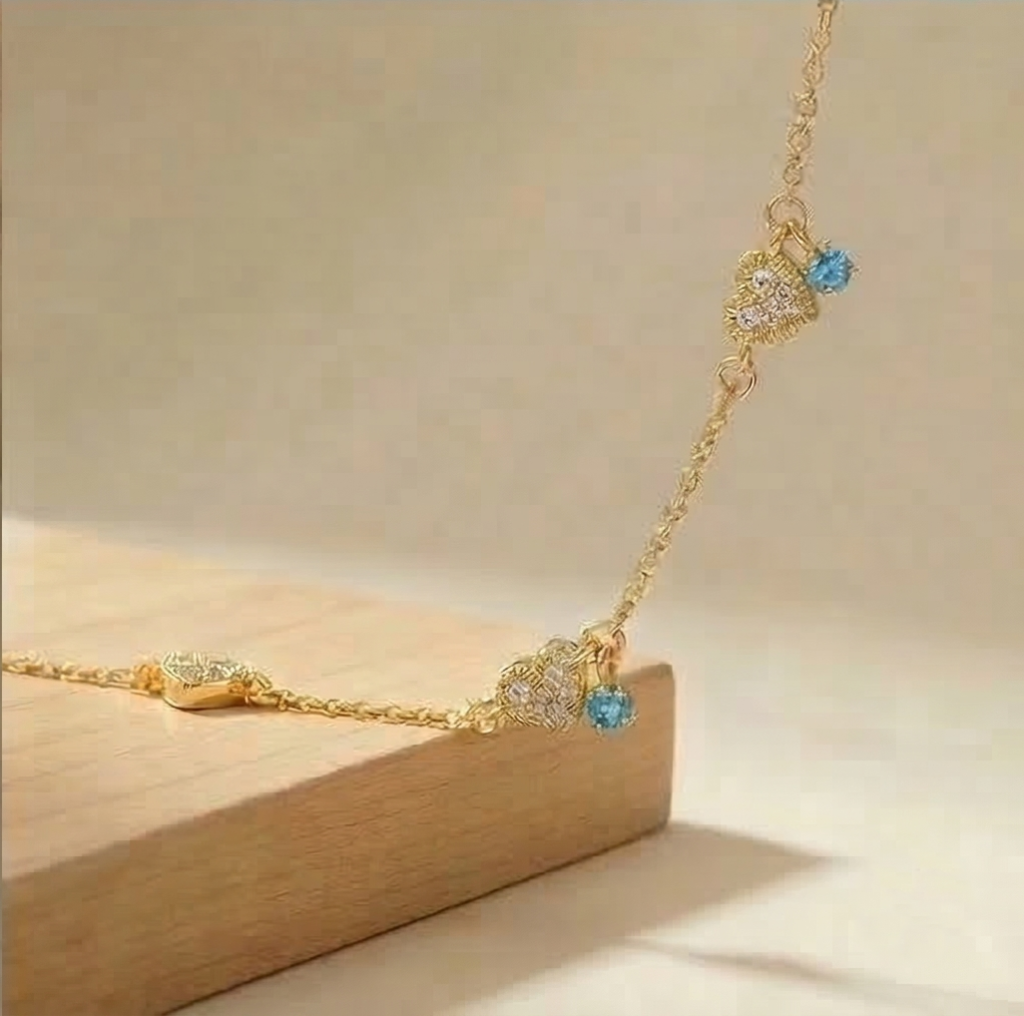 AGOR 925 Sterling Silver Gold Plated Heart and Blue Stone Premium Bracelet Jewellery for Women