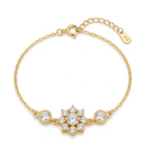 AGOR 925 Sterling Silver Gold Plated Floral Cluster Bracelet Premium Jewellery for Women