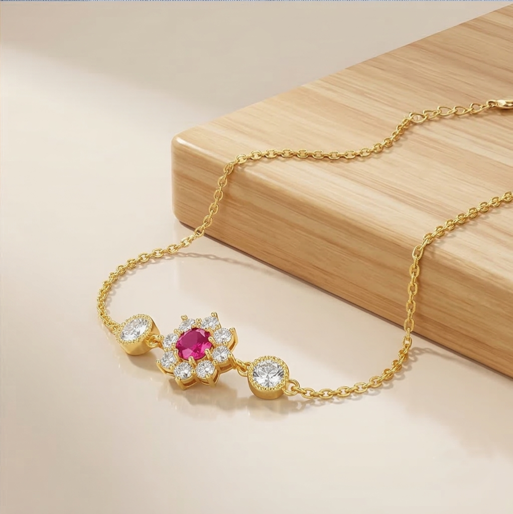 AGOR 925 Sterling Silver Gold Plated Pink Floral Bracelet Premium Jewellery for Women