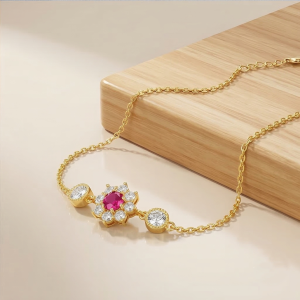 AGOR 925 Sterling Silver Gold Plated Pink Floral Bracelet Premium Jewellery for Women