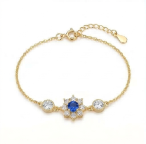 AGOR 925 Sterling Silver Gold Plated Blue Floral Bracelet Premium Jewellery for Women