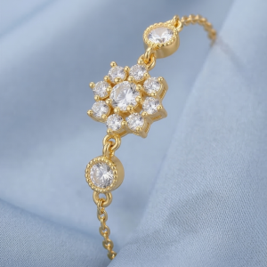 AGOR 925 Sterling Silver Gold Plated Floral Cluster Bracelet Premium Jewellery for Women