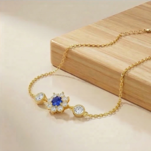 AGOR 925 Sterling Silver Gold Plated Blue Floral Bracelet Premium Jewellery for Women