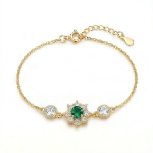 AGOR 925 Sterling Silver Gold Plated Green Floral Bracelet Premium Jewellery for Women