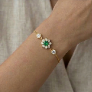 AGOR 925 Sterling Silver Gold Plated Green Floral Bracelet Premium Jewellery for Women