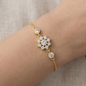AGOR 925 Sterling Silver Gold Plated Floral Cluster Bracelet Premium Jewellery for Women