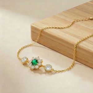 AGOR 925 Sterling Silver Gold Plated Green Floral Bracelet Premium Jewellery for Women