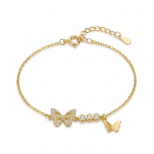 AGOR 925 Sterling Silver Gold Plated Butterfly Charm Bracelet Premium Jewellery for Women
