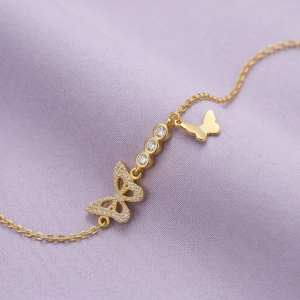 AGOR 925 Sterling Silver Gold Plated Butterfly Charm Bracelet Premium Jewellery for Women