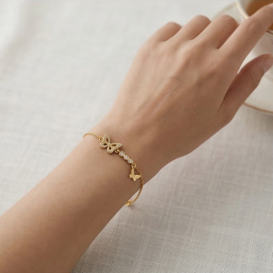 AGOR 925 Sterling Silver Gold Plated Butterfly Charm Bracelet Premium Jewellery for Women