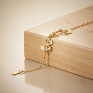 AGOR 925 Sterling Silver Gold Plated Butterfly Charm Bracelet Premium Jewellery for Women
